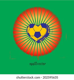 football soccer loving heart with rays in the stencil. Template graffiti on a wall in the colors of the Brazilian flag. vector eps10