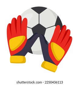 Football or soccer match element vector illustration. Goalkeeper gloves caught the ball isolated on white background. Soccer or football, sports concept