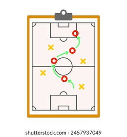 Ilustración vectorial de Elementos de fútbol o partido de fútbol. Marcador, uniforme, silbato, tarjetas de penalización, balón de fútbol, cronómetro aislado sobre fondo blanco. Concepto deportivo