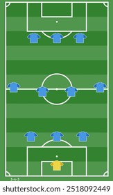 Futebol ou futebol jogo lineups formação infográfico. Conjunto de posição do jogador de futebol no campo de futebol. Kit de futebol ou ícone de camisa de futebol em design plano. Ilustração de vetor.