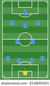 Football or soccer match lineups formation infographic. Set of football player position on soccer filed. Football kit or soccer jersey icon in flat design. Vector Illustration.