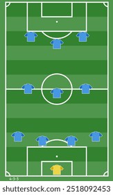 Football or soccer match lineups formation infographic. Set of football player position on soccer filed. Football kit or soccer jersey icon in flat design. Vector Illustration.