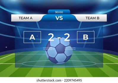 Football soccer match result design template on illuminated stadium background vector illustration