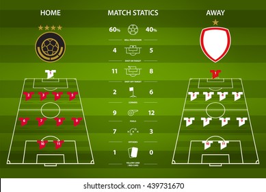 Football or soccer match statics infographic. Football formation tactic. Football logo. Flat design. Vector Illustration.