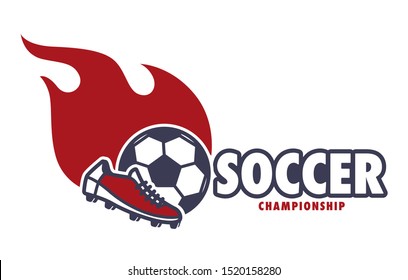 Football or soccer match, win prize isolated icon, tournament vector. Ball on fire and sneaker or trainer, team sport competition emblem or logo. Sporting equipment or item, game and fans club