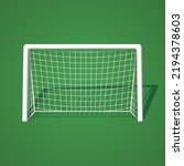 Football soccer net goalposts on grass field flat vector illustration. Isolated sport gear icon element on green background