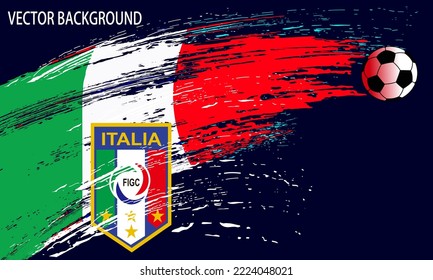 football or soccer on Italia  flag, vector illustration paint brushes Italia flag, background from paint brushes flag, Vector illustration for banner and poster football 