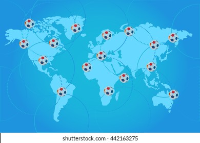  football soccer on world map background design,vector  illustration.