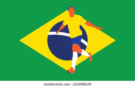 Football soccer player in action isolated background. Flat vector illustration.
