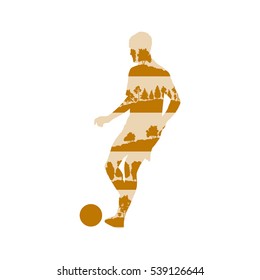 Football soccer player in action vector background illustration concept made of forest trees fragments isolated on white