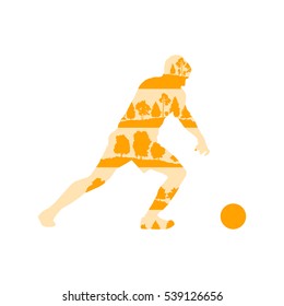 Football soccer player in action vector background illustration concept made of forest trees fragments isolated on white