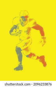 Football soccer player athlete with ball illustration using motion pattern lines in two colours and yellow background