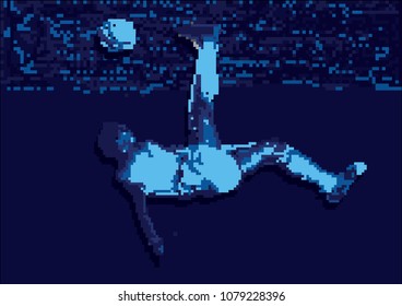 Football Soccer Player and Ball with Blue Pixel Background in Vector Illustration