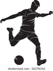 Football (soccer) player with ball, isolated on white. Vector silhouette