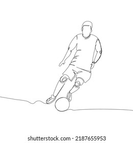 Football, soccer player with ball one line art. Continuous line drawing game, sport, soccer ball, activity, training, running, cleats.