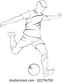 Football (soccer) player with ball. Vector linear silhouette