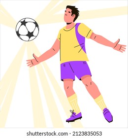 Football or soccer player, football championship winner character, vector illustration isolated on white background.