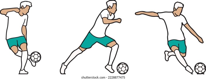 Football soccer player dribble shooting kicking bicycle reverse kick line art illustration