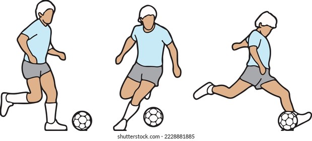 Jugador de fútbol dribble tiro gol patear línea ilustración