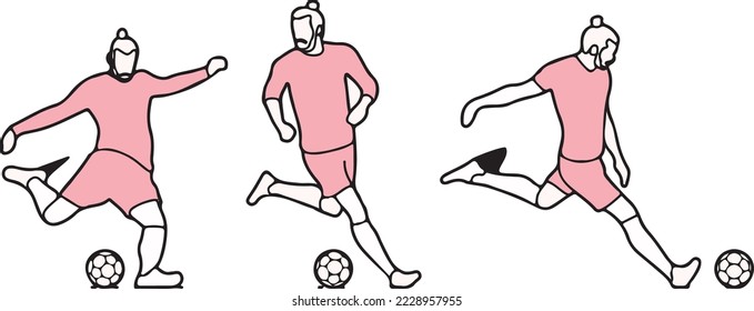 Football soccer player dribble shooting goal kicking reverse bicycle kick line art illustration