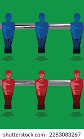 Football (soccer) player figure next to each other in a row. Football table stadium top view.