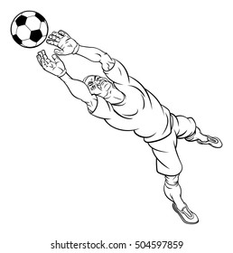 A football soccer player goal keeper cartoon character catching the ball