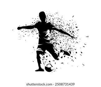 Football, soccer player, isolated vector silhouette with dispersion effect