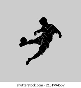 Football, soccer player kicking the ball, side view. Vector silhouette isolated on a white background