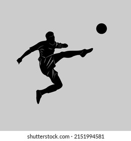 Football, soccer player kicking the ball, side view. Vector silhouette isolated on a white background