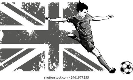 football Soccer player kicking ball. Vector illustration