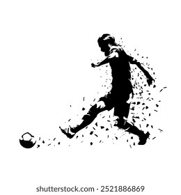 Football, soccer player kicking ball, isolated vector silhouette
