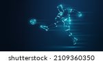 football soccer player man in action isolated blue background. Vector illustration