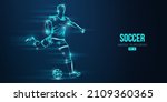 football soccer player man in action isolated blue background. Vector illustration