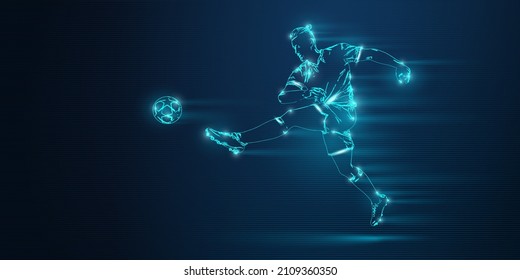 football soccer player man in action isolated blue background. Vector illustration