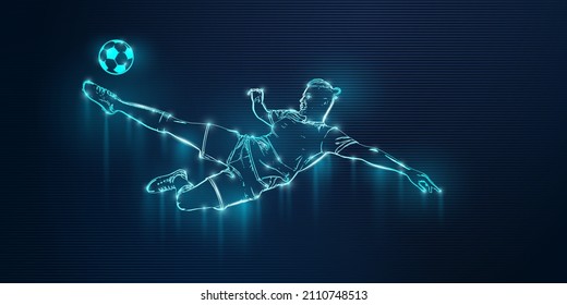 football soccer player man in action isolated blue background. Vector illustration