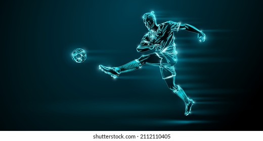 football soccer player man in action isolated blue background. Vector illustration