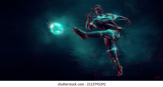 football soccer player man in action isolated blue background. Vector illustration