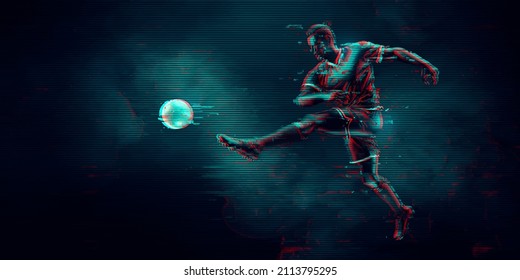 football soccer player man in action isolated blue background. Vector illustration