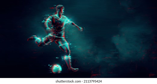 football soccer player man in action isolated blue background. Vector illustration