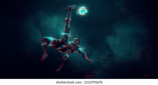 football soccer player man in action isolated blue background. Vector illustration