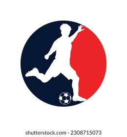 Football soccer player man in action inside a circle white background. Vector illustration