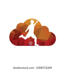 Football soccer player man in action inside a cloud shape white background. Vector illustration