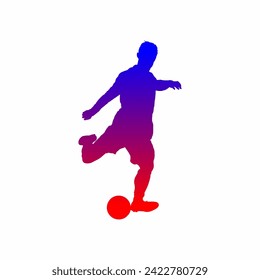 football soccer player man action in blue and red color. white background. Vector illustration