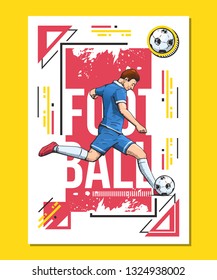 Football, soccer player on abstract background. Sport poster, print graphic design. Bright, colorful vector illustration