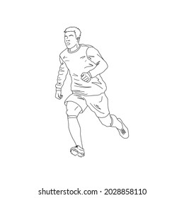 Football soccer player. Outline sketch. Running man silhouette. Vector illustration.