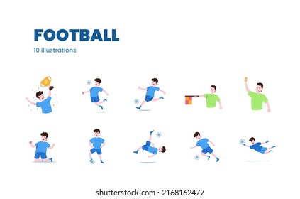 Football or soccer player and referee illustration set for match league cup