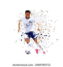 Football, soccer player running with ball, isolated vector illustration, dispersion effect