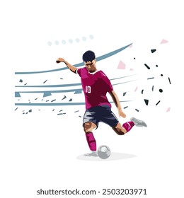 Football, soccer player running with ball, isolated vector illustration