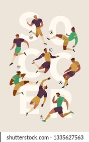 Football soccer player set of isolated characters of teammates referee and competition trophy. Design element for card, poster, flyer and other use.