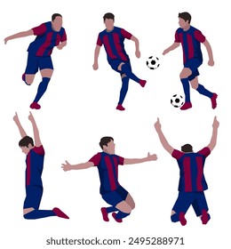 Football soccer player set of isolated characters. suitable for a football themes. Vector illustration.